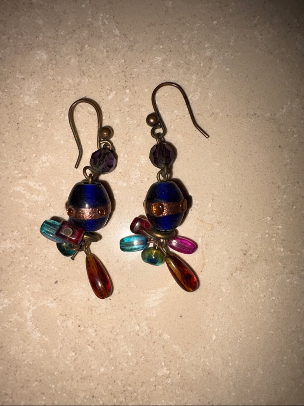 Chico's Multicolor Glass Drop Earrings with Navy Beads